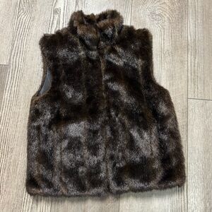 Giacca Gallery Co. Womens Faux Fur Reversible Vest Small Brown Zipper Pockets